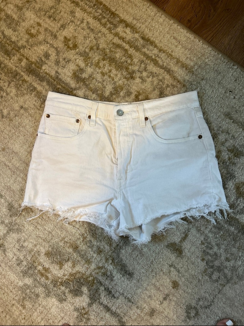 Levi's White Distressed Denim Cutoff Shorts